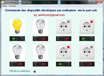 Commande de dispositifs electriques  par ordinateur via port usb , port serie